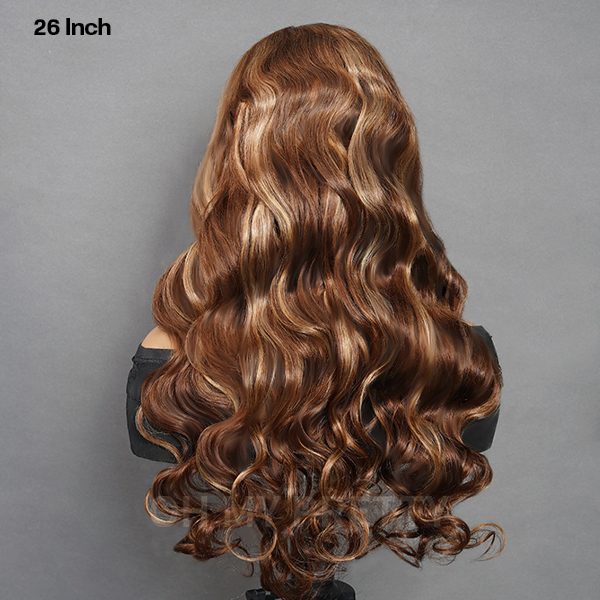 OhMyPretty Wear Go Highlight Brown Glueless  6x4 Lace Body Wave Wig Breathable Cap Human Hair Pre plucked & Pre Cut