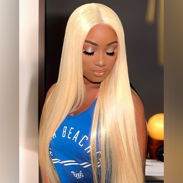 Glueless 613 Blond Color Straight HD Lace Closure Wig With Pre-plucked Hairline