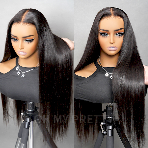 OhMyPretty Wear Go Glueless 9x6 Lace Straight Wig M Cap Super Natural Hairline Silky Human Hair  Mini Knots Pre plucked &Pre Bleached & Pre Cut