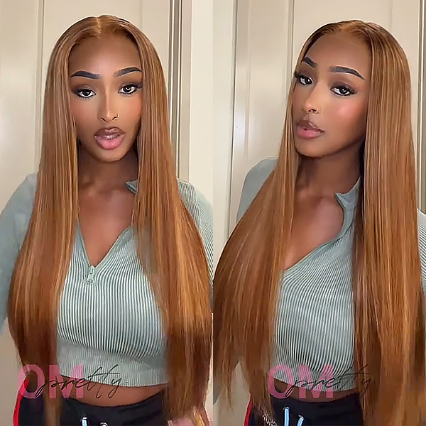 OhMyPretty Wear Go Glueless 9x6 Lace Highlight Brown Straight Wig M Cap Super Natural Hairline Silky Human Hair  Mini Knots Pre plucked & Pre Cut