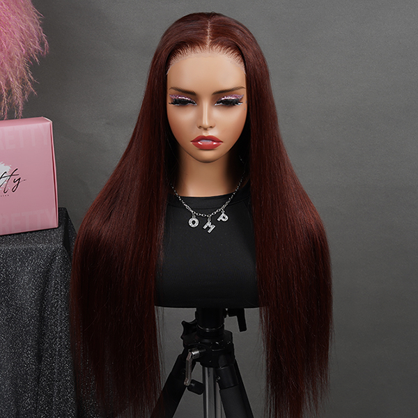 OhMyPretty Wear Go Glueless Reddish Brown Color Straight 6x4 Lace Wig With Pre-plucked Hairline Pre-Cut Zig Zag Lace Mini Knots