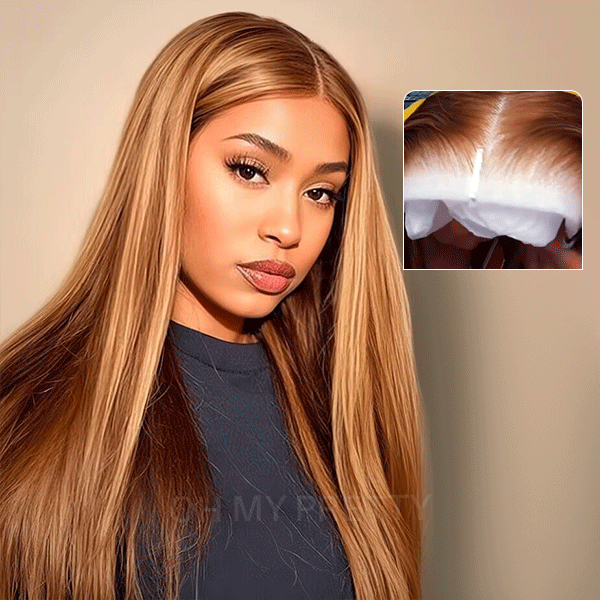 OhMyPretty Wear Go Highlight Brown Glueless  6x4 Lace Straight Wig Breathable Cap Human Hair Pre plucked & Pre Cut