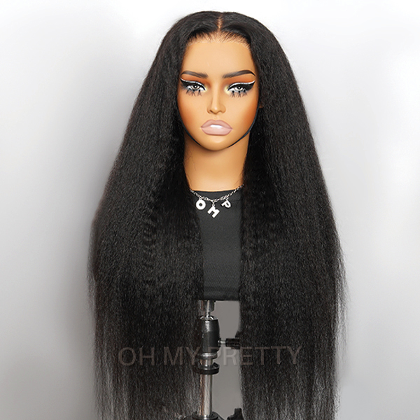 OhMyPretty Wear Go Glueless 9x6 Lace Kinky Straight Wig M Cap Pre Cut Lace with Natural Hairline Mini Knots