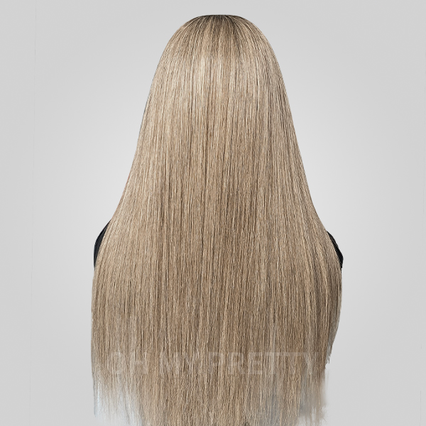 OhMyPretty Wear Go Straight Honey Blonde With Brown Roots Pre-Cut 6x4 Glueless Lace Wigs