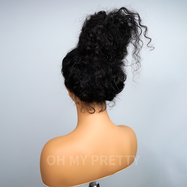 OMpretty 360 Water Wave Invisi Drawstring Wear Go Glueless Pre-Bleached And Pre-Cut Lace Human Hair Wig