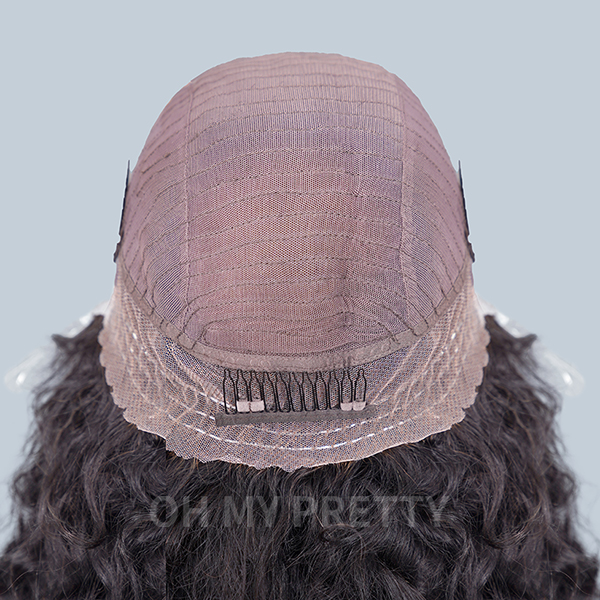 OMpretty 360 Water Wave Invisi Drawstring Wear Go Glueless Pre-Bleached And Pre-Cut Lace Human Hair Wig