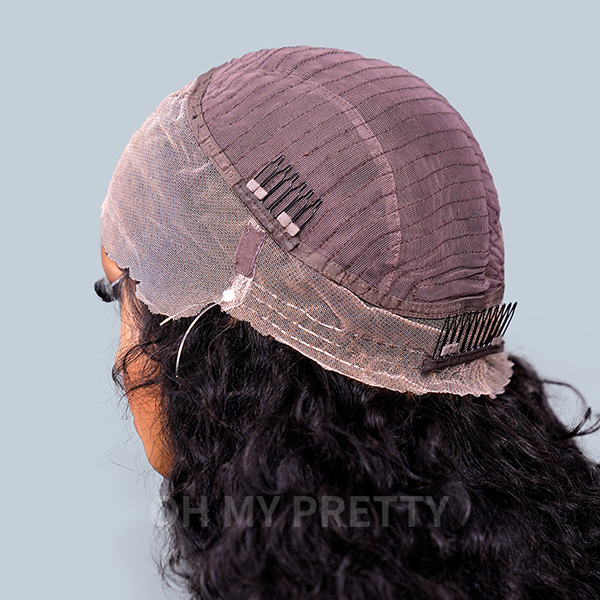 OMpretty 360 Water Wave Invisi Drawstring Wear Go Glueless Pre-Bleached And Pre-Cut Lace Human Hair Wig