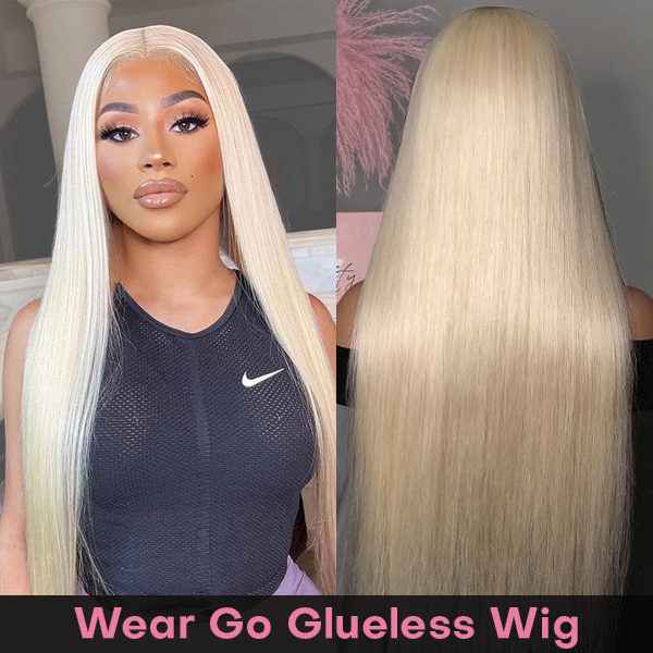 Glueless 613 Blond Color Straight HD Lace Closure Wig With Pre-plucked Hairline