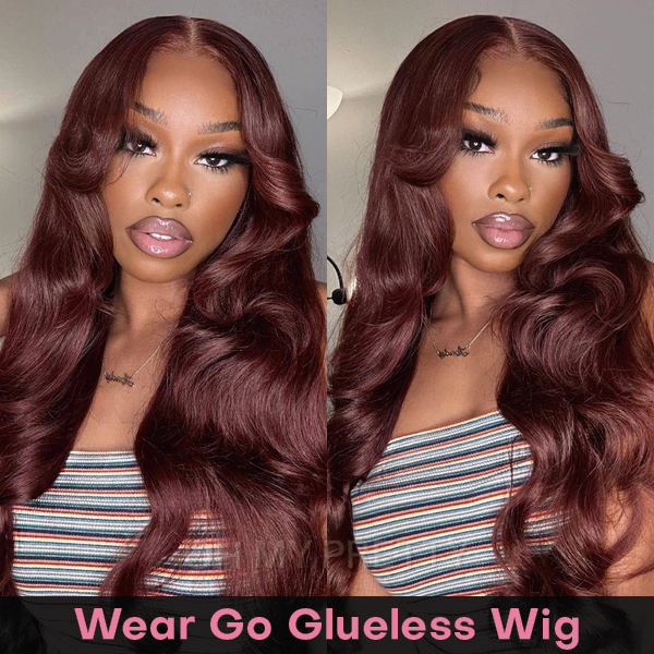 Wear Go Glueless Reddish Brown Color Body Wave 6x4 Lace Wig With Pre-plucked Hairline
