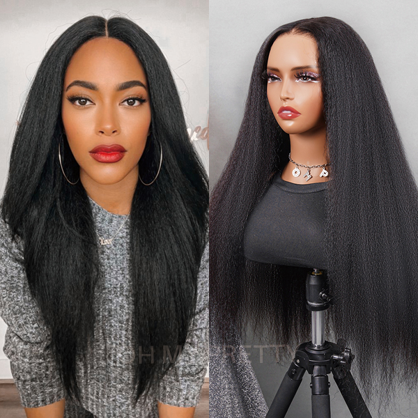 OhMyPretty Wear Go Kinky Straight Glueless 6x4 HD Lace Wig With Pre-plucked Edges