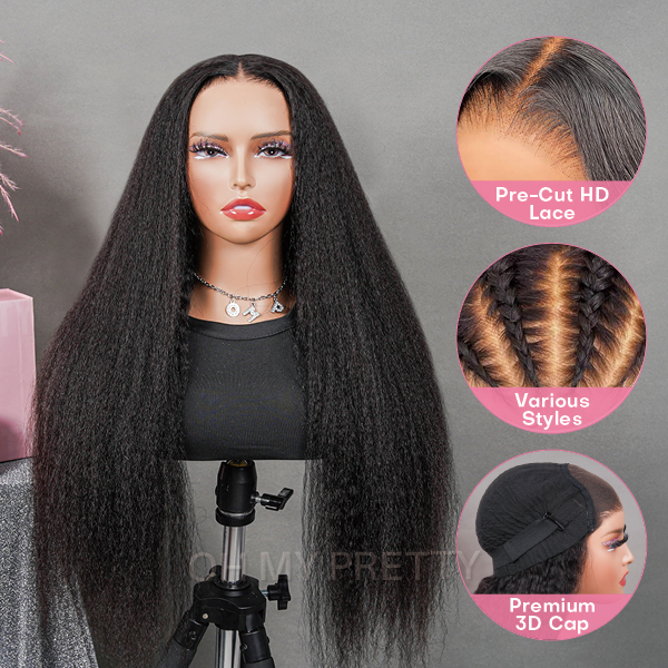 OhMyPretty Wear Go Kinky Straight Glueless 6x4 HD Lace Wig With Pre-plucked Edges