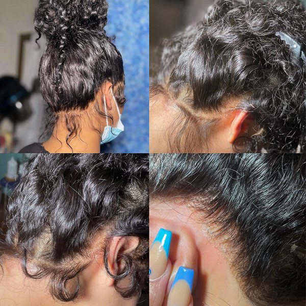 OMpretty 360 Water Wave Invisi Drawstring Wear Go Glueless Pre-Bleached And Pre-Cut Lace Human Hair Wig