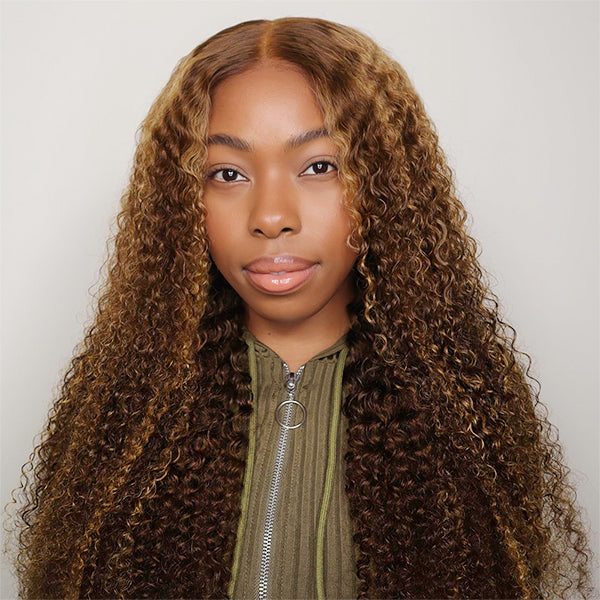 Wear Go Glueless Highlight Brown Kinky Curly 6x4 Lace Wig With Pre-plucked Hairline