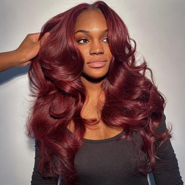 OhMyPretty Face-Framing Layers 99J Color Wear Go Upgraded Body Wave Glueless 6x4 Lace Wig With Pre-plucked Hairline