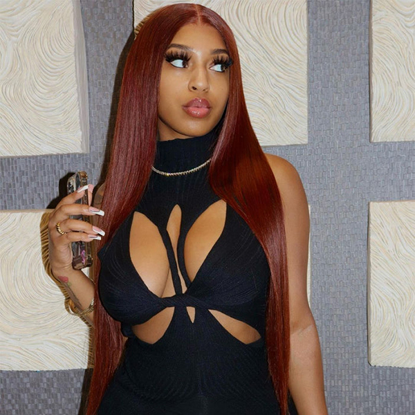 Wear Go Glueless Reddish Brown Color Straight 6x4 Lace Wig With Pre-plucked Hairline