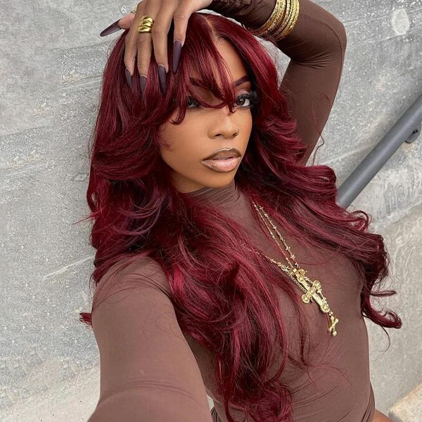 OhMyPretty Face-Framing Layers 99J Color Wear Go Upgraded Body Wave Glueless 6x4 Lace Wig With Pre-plucked Hairline