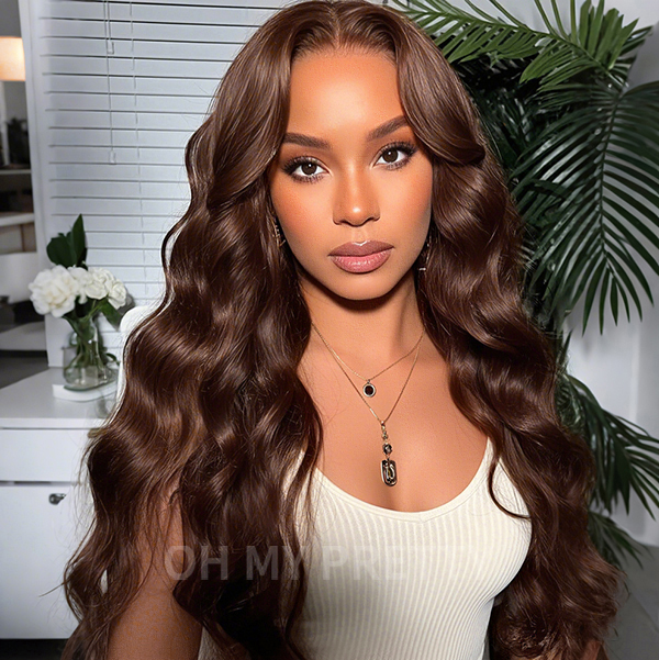 OhMyPretty Face-Framing Layers #4 Dark Brown Colored Loose Wave  Wear Go Glueless 6x4 Lace WigHuman Hair Wig