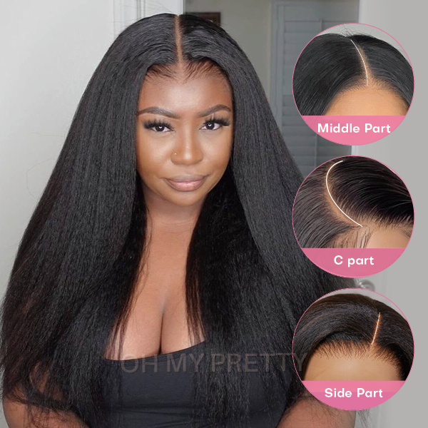 OhMyPretty Wear Go Kinky Straight Glueless 6x4 HD Lace Wig With Pre-plucked Edges