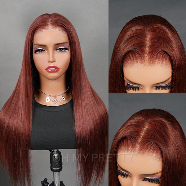 Wear Go Glueless Reddish Brown Color Straight 6x4 Lace Wig With Pre-plucked Hairline