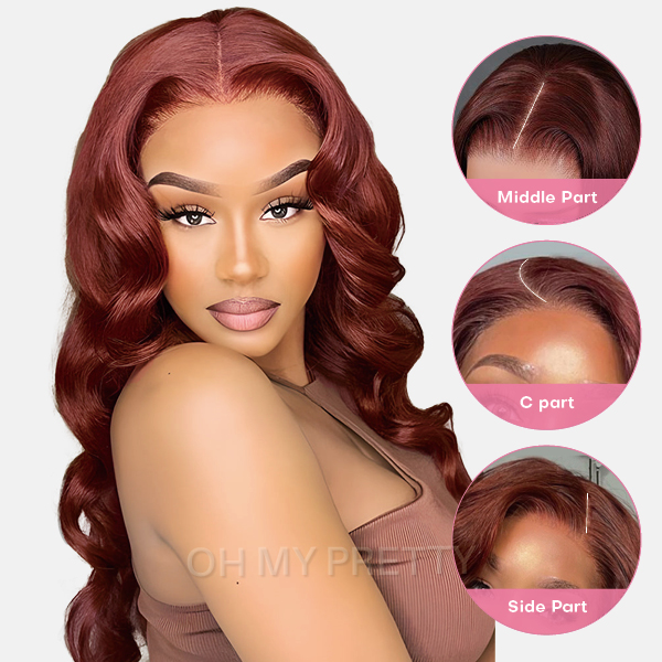 Wear Go Glueless Reddish Brown Color Body Wave 6x4 Lace Wig With Pre-plucked Hairline