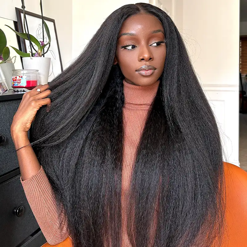 OhMyPretty Wear Go Glueless 9x6 Lace Kinky Straight Wig M Cap Pre Cut Lace with Natural Hairline Mini Knots