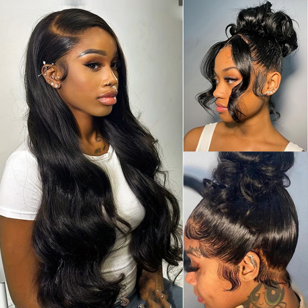 OMpretty 360 Body Wave Invisi Drawstring Wear Go Glueless Pre-Bleached And Pre-Cut Lace Human Hair Wig