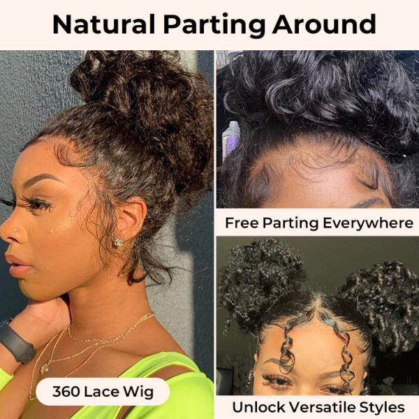 OMpretty 360 Water Wave Invisi Drawstring Wear Go Glueless Pre-Bleached And Pre-Cut Lace Human Hair Wig