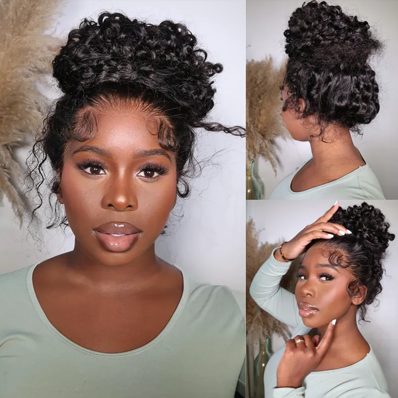 OMpretty 360 Water Wave Invisi Drawstring Wear Go Glueless Pre-Bleached And Pre-Cut Lace Human Hair Wig