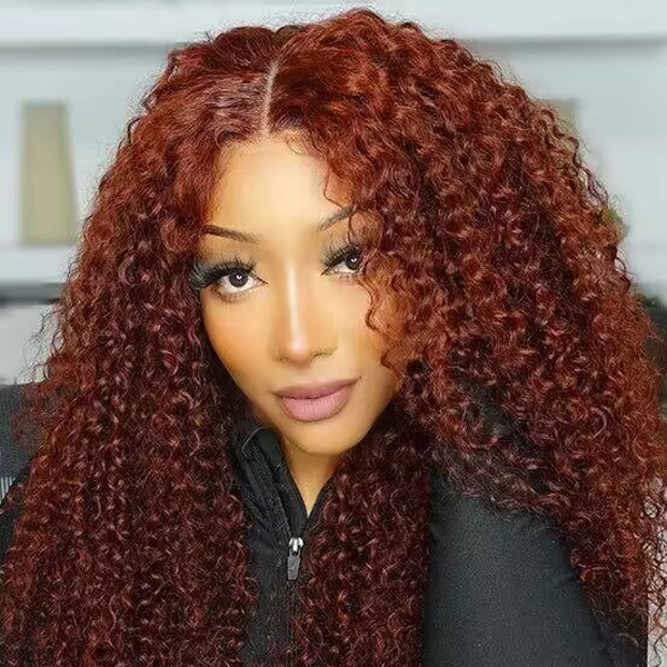 Wear Go Glueless Reddish Brown Color Kinky Curly 6x4 Lace Wig With Pre-plucked Hairline