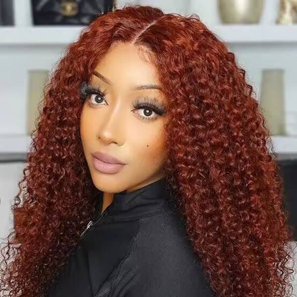 Wear Go Glueless Reddish Brown Color Kinky Curly 6x4 Lace Wig With Pre-plucked Hairline