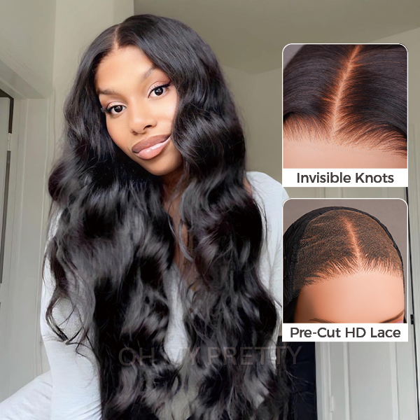 OhMyPretty Bleach Knots Glueless Body Wave Wear Go 6x4 HD Lace Wig With Pre-plucked Edges