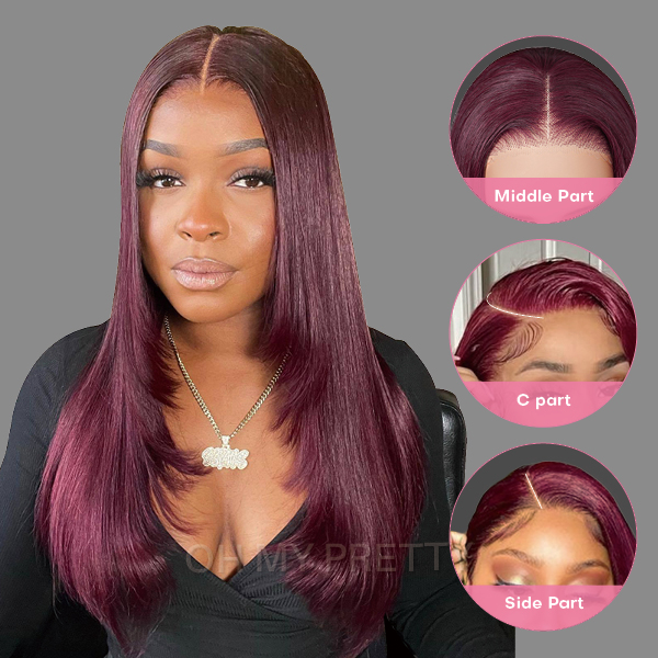 Wear Go Glueless 99J Color Straight 6x4 Lace Wig With Pre-plucked Hairline