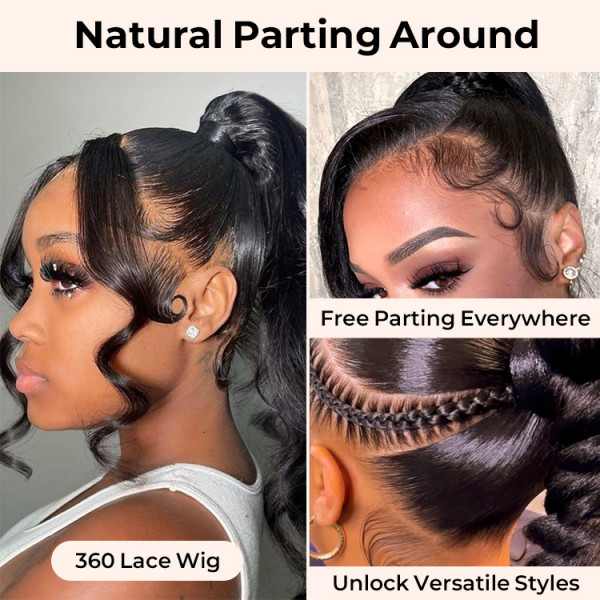 OMpretty 360 Body Wave Invisi Drawstring Wear Go Glueless Pre-Bleached And Pre-Cut Lace Human Hair Wig