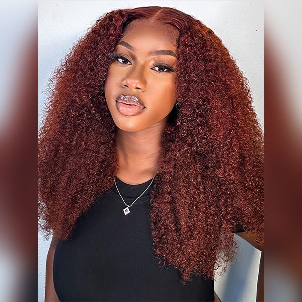 OhMyPretty Wear Go Glueless Reddish Brown Color Kinky Curly 6x4 Lace Wig With Pre-plucked Hairline
