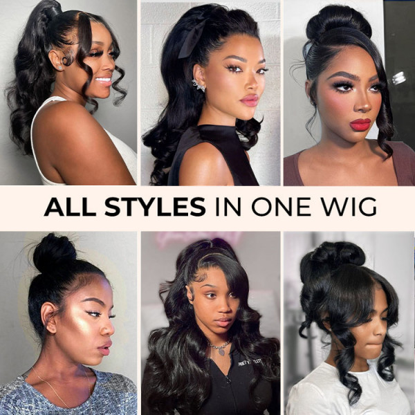 OMpretty 360 Body Wave Invisi Drawstring Wear Go Glueless Pre-Bleached And Pre-Cut Lace Human Hair Wig