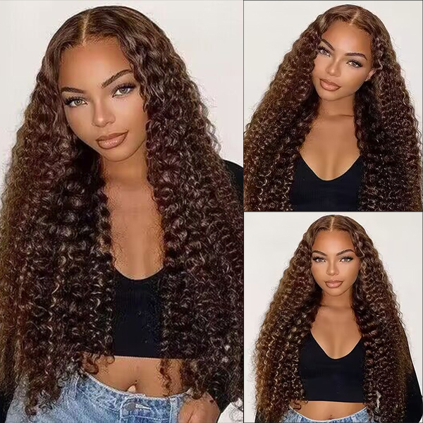 Wear Go Glueless Highlight Brown Kinky Curly 6x4 Lace Wig With Pre-plucked Hairline