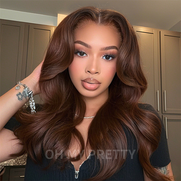 OhMyPretty Face-Framing Layers #4 Dark Brown Colored Loose Wave  Wear Go Glueless 6x4 Lace WigHuman Hair Wig