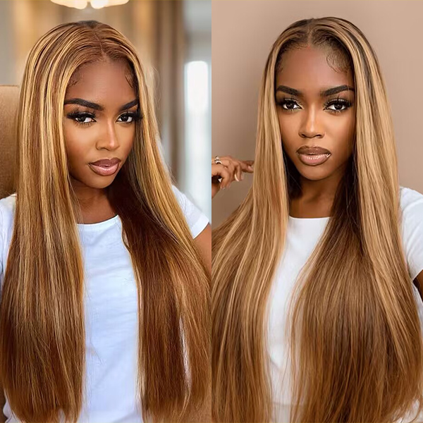 OhMyPretty Wear Go Highlight Brown Glueless  6x4 Lace Straight Wig Breathable Cap Human Hair Pre plucked & Pre Cut