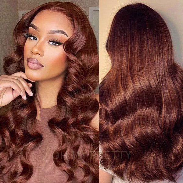 OhMyPretty Wear Go Glueless Reddish Brown Color Body Wave 6x4 Lace Wig With Pre-Plucked Realistic Hairline Pre-Cut Zig Zag Lace Mini Knots