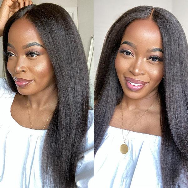 OhMyPretty Bleach Knots Glueless Kinkiy Straight Wear Go 6x4 HD Lace Wig With Pre-plucked Edges