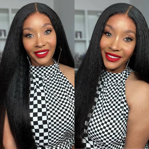 OhMyPretty Bleach Knots Glueless Kinkiy Straight Wear Go 6x4 HD Lace Wig With Pre-plucked Edges