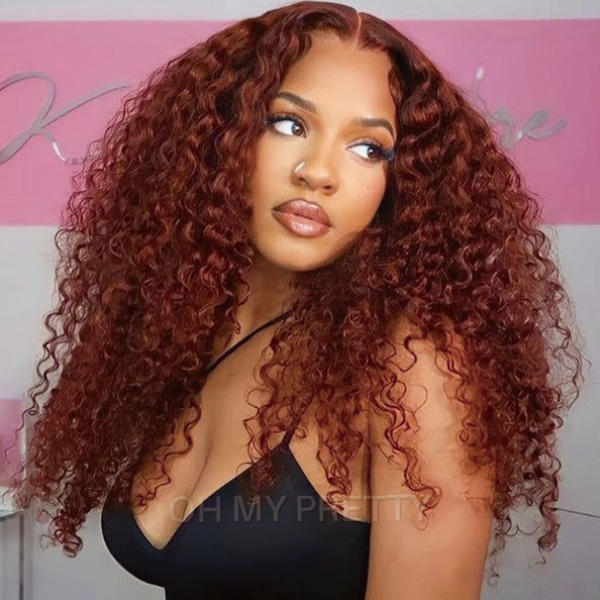 Wear Go Glueless Reddish Brown Color Kinky Curly 6x4 Lace Wig With Pre-plucked Hairline