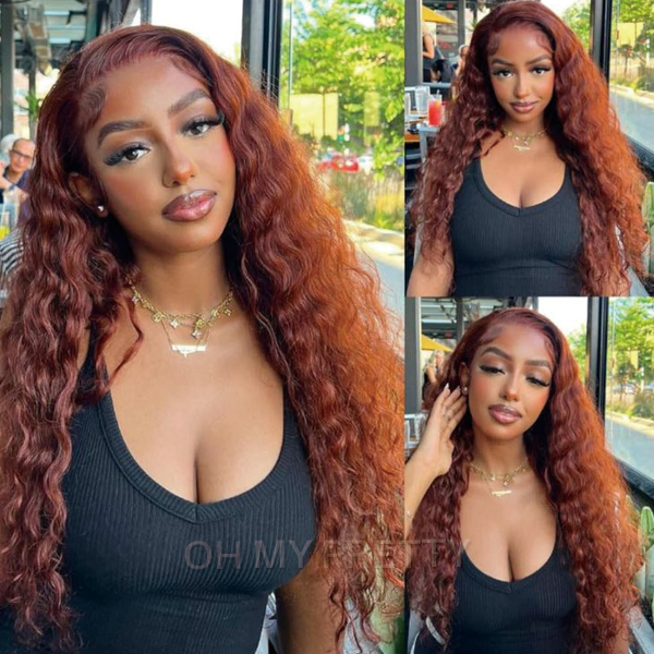 OhMyPretty Wear Go Glueless Reddish Brown Color Water Wave 6x4 Lace Wig With Pre-plucked Hairline