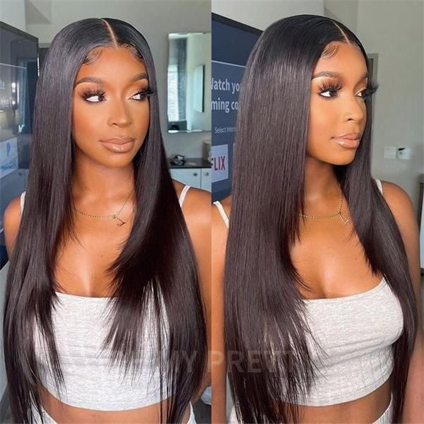 OhMyPretty Glueless Layered Cut Straight Wear Go 6x4 HD Lace Wigs Pre-Plucked Hairline Pre-Cut HD Lace Tiny Knots 100% Human Hair