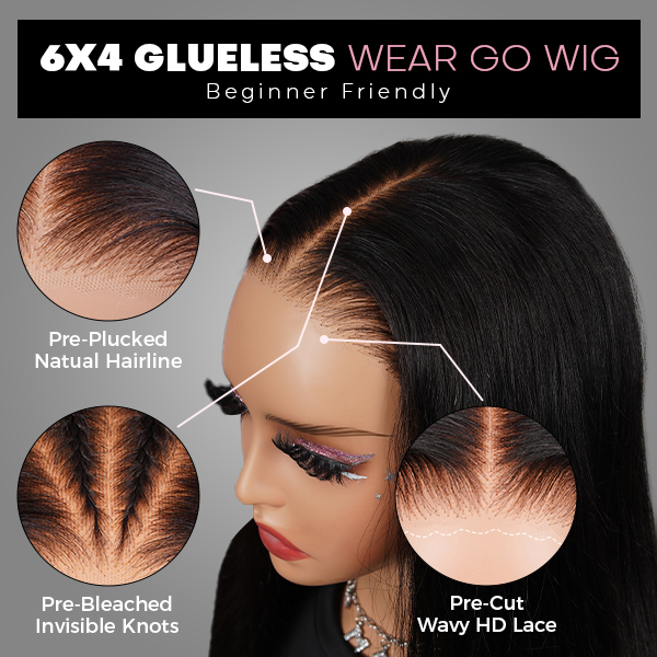 OhMyPretty Wear Go Kinky Straight Glueless 6x4 HD Lace Wig With Pre-plucked Edges