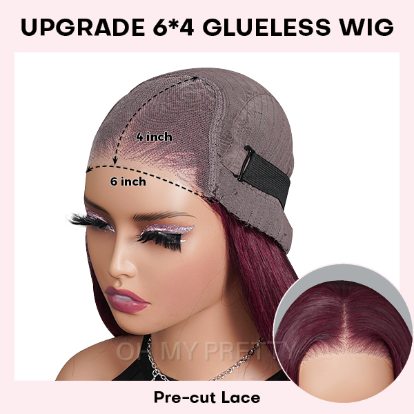 Wear Go Glueless 99J Color Straight 6x4 Lace Wig With Pre-plucked Hairline
