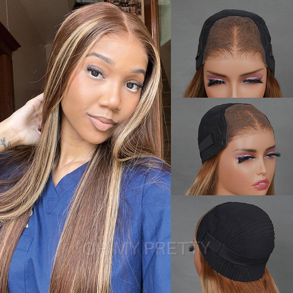 Wear Go Glueless Highlight Brown Straight 6x4 Lace Wig With Pre-plucked Hairline
