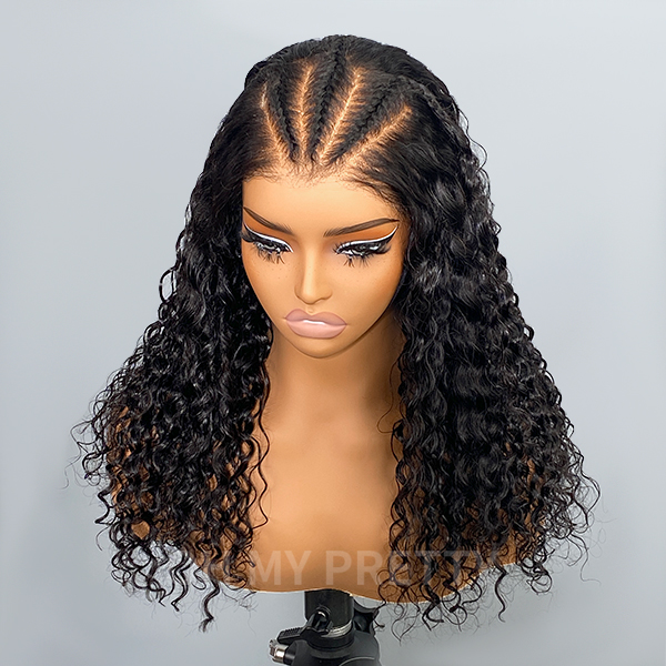 OhMyPretty  Pre-Braid Mini Knots 9x6 Water Wave M-Cap Wear Go Glueless Pre Cut Lace Wig