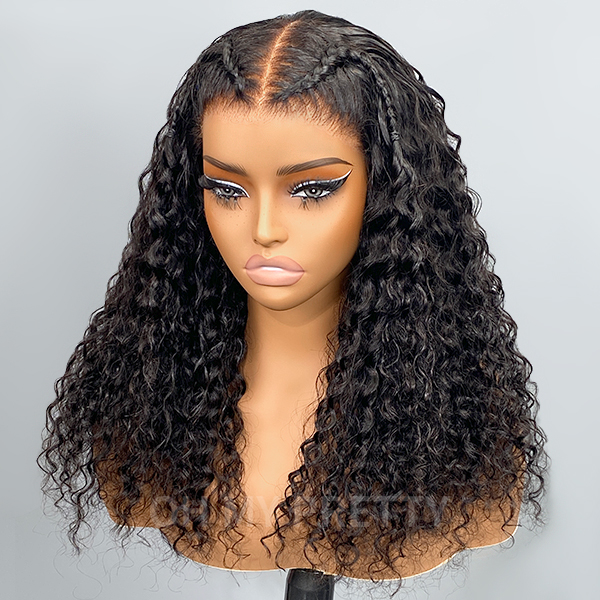 OMpretty Pre Braided Wig Glueless Water Wave 9x6 M-Cap Wear Go Wig With Mini Knots Bleached
