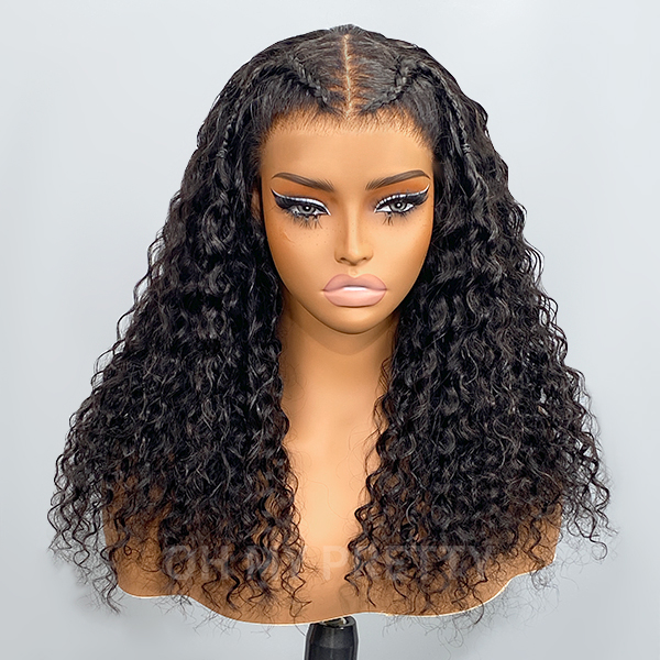 OMpretty Pre Braided Wig Glueless Water Wave 9x6 M-Cap Wear Go Wig With Mini Knots Bleached